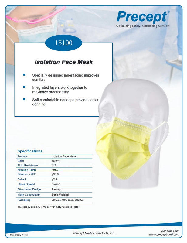USA Precept Isolation Face Mask 3ply Yellow (10 pieces)