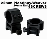 1"/25mm 4-SCREWS Picatinny/Weaver Ring Mount SET