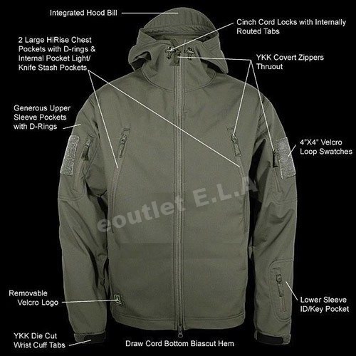Tactical Soft Shell Weather Jacket Hoodie BK Ver.EM M-XL