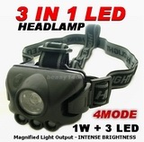 1W 1 Watt Luxeon 4MODE w/ 3 LED Headlamp Torch