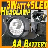 3 WATT CREE LED + 5 LED 3 MODE AA HEADLAMP TORCH
