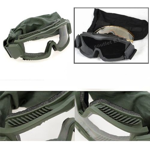 No-fog Military Tactical Goggles w/3 Lens (OD)